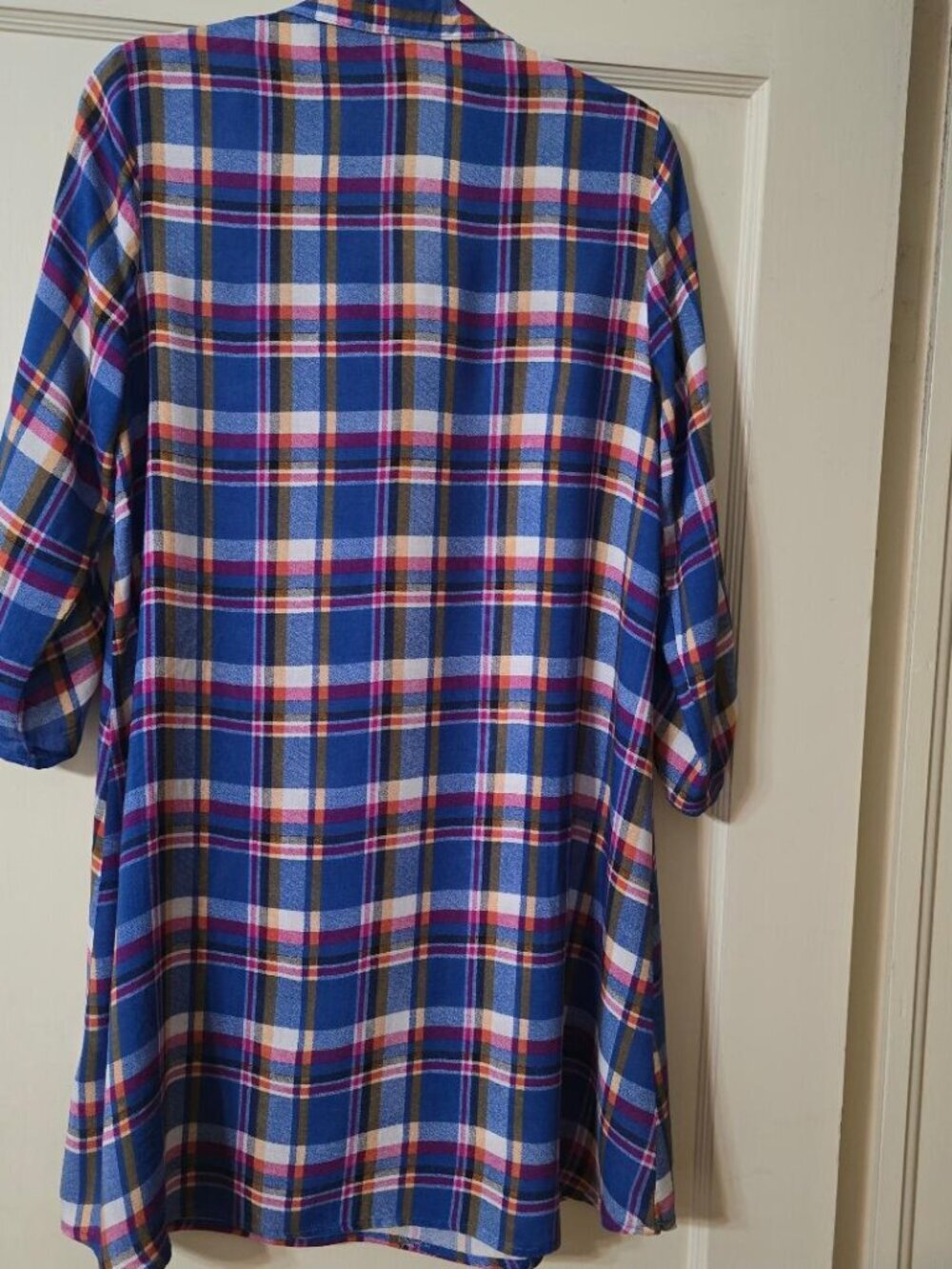 S She + Sky Plaid Shirt Dress / Tunic in bold royal blue / white, yellow, pink - Picture 5 of 7